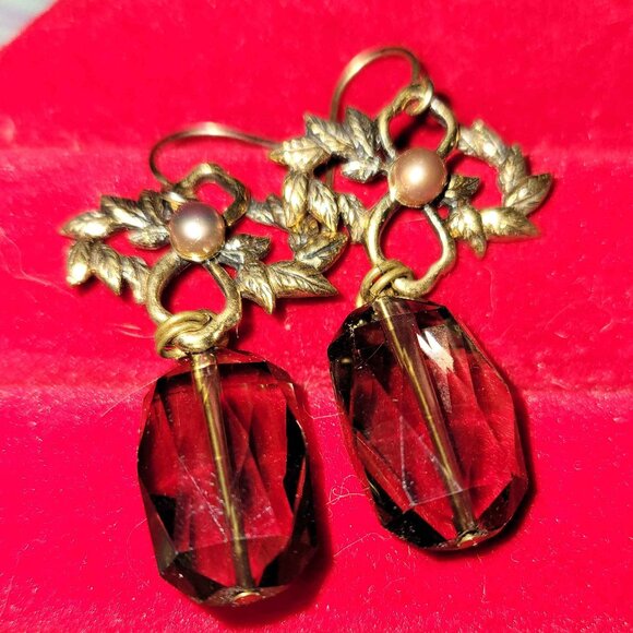 Victorian Gothic Earrings with Faceted Crystal Drops - Picture 1 of 1